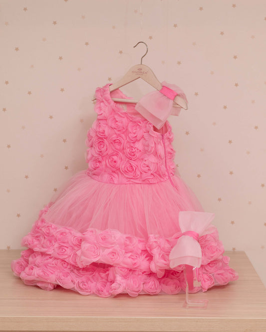 VESTIDO TALLE ALTO FALDA TULL Y PECHO FLORES CON DIADEMA