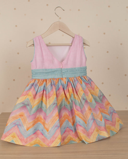 VESTIDO TALLE ALTO FALDA ESTAMPADA COLORES