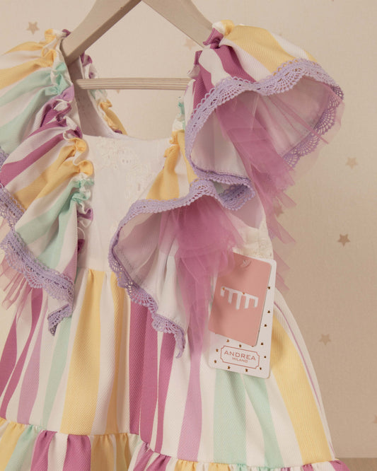 VESTIDO ROSITA RAYAS Y ARANDELAS HOMBROS RISA