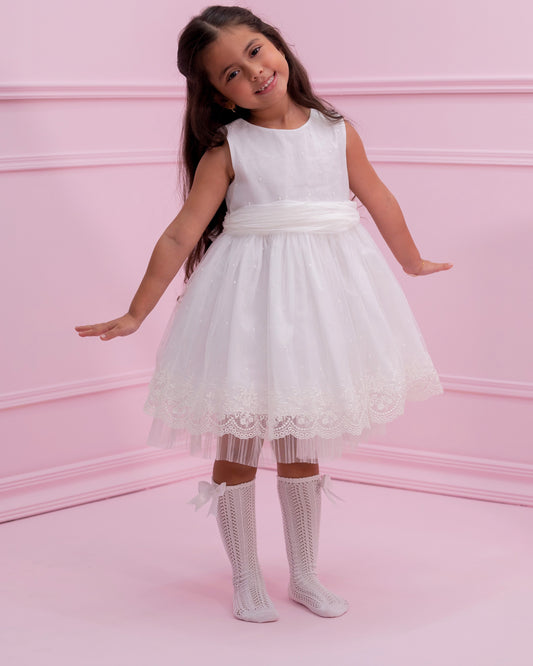VESTIDO CUBIERTA TIPO ORGANZA Y BORDADO SIN MANGA
