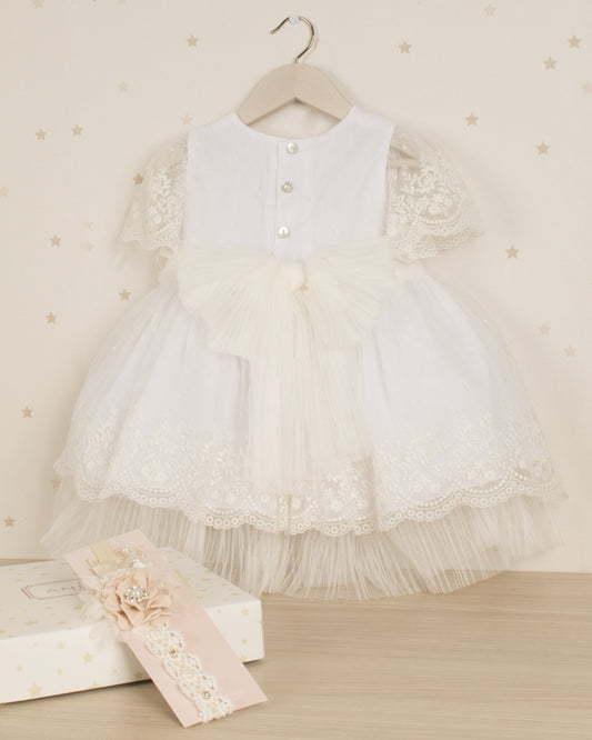 VESTIDO CUBIERTA TIPO ORGANZA Y BORDADO  MANGA CORTA