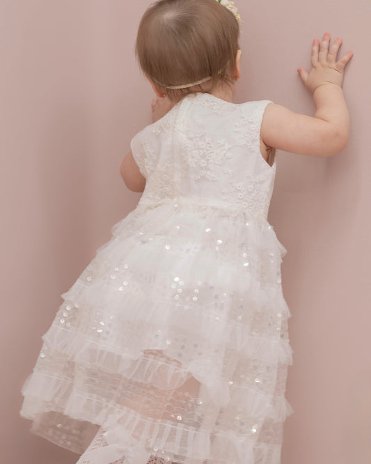 VESTIDO BAUTIZO TUL Y LENTEJUELAS