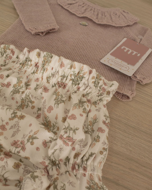 CONJUNTO EN PUNTO Y TELA ESTAMPADO