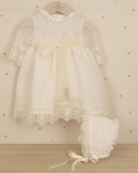 VESTIDO DE BAUTIZO PLUMETI DE ORGANZA CON CAPOTA