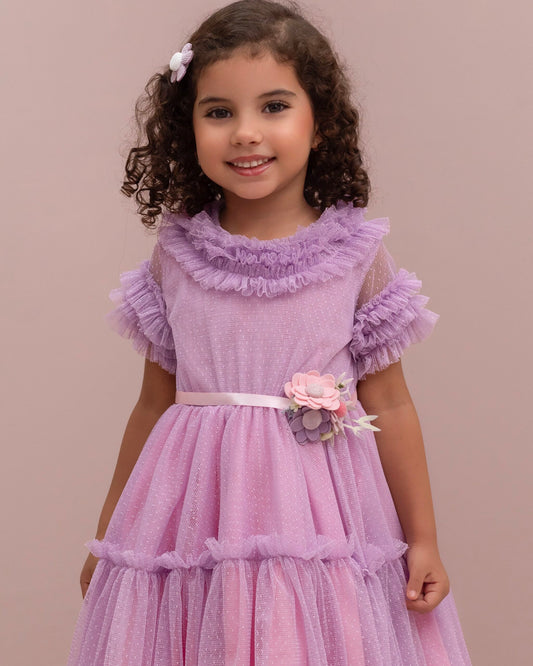 VESTIDO BLUSH CUBIERTA TULL Y FAJON