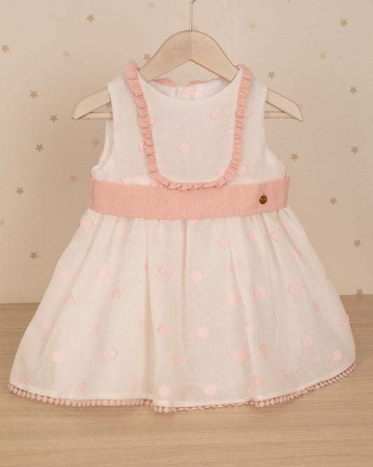 VESTIDO JESUSITO TALLE ALTO LUNARES ROSA