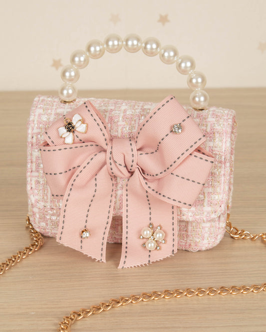 BOLSO FIBRAS LAZO CON ASA DE PERLAS