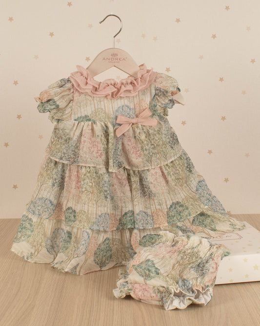 VESTIDO PERLA ARANDELA CUELLO Y LAZO BOSQUE