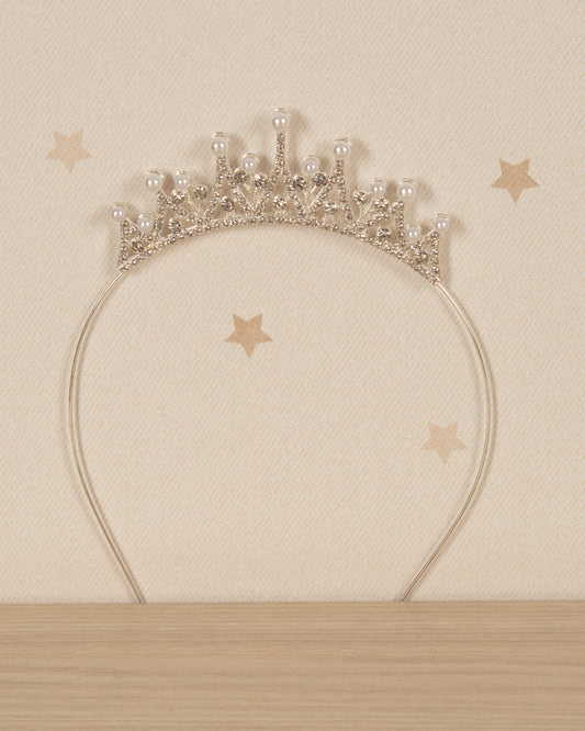 DIADEMA TIPO CORONA PERLAS BRILLANTES