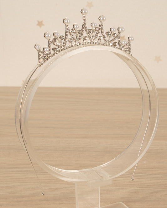 DIADEMA TIPO CORONA PERLAS BRILLANTES