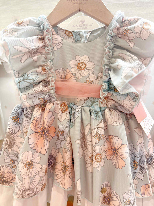 VESTIDO LAVANDA ESTAMPADO FLORES Y RANITA