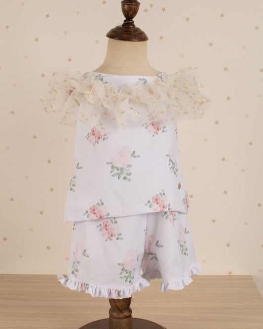 CONJUNTO ADELE CAMISA ARANDELA DE TULL Y SHORT ROMA