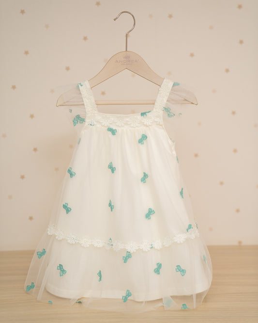 VESTIDO TIRANTES CUBIERTA TUL Y LAZOS BORDADOS