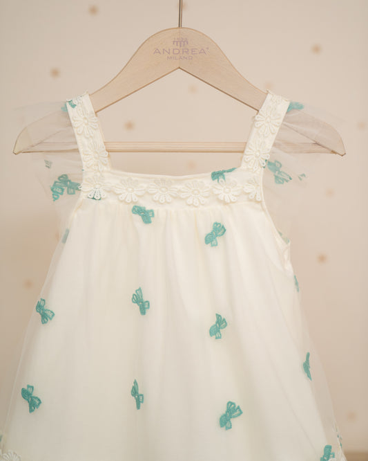VESTIDO TIRANTES CUBIERTA TUL Y LAZOS BORDADOS