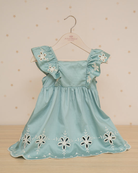 VESTIDO TALLE ALTO ARANDELAS HOMBROS Y FALDA BORDADA