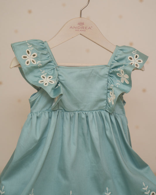 VESTIDO TALLE ALTO ARANDELAS HOMBROS Y FALDA BORDADA
