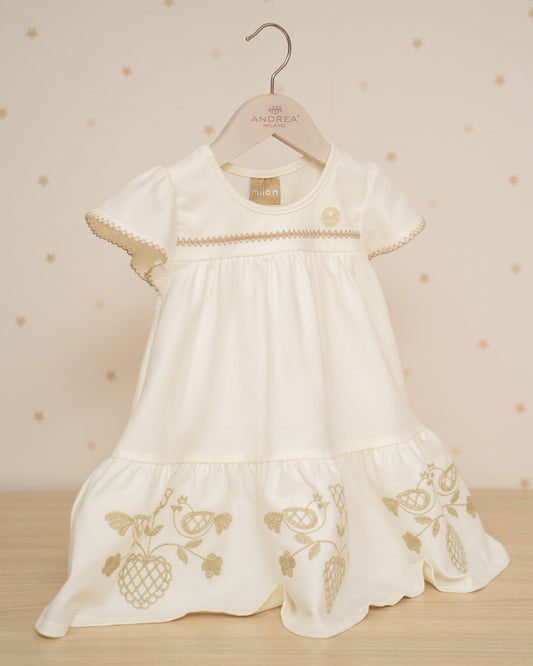 VESTIDO TALEGO ARANDELAS HOMBROS Y ADORNOS BORDADOS