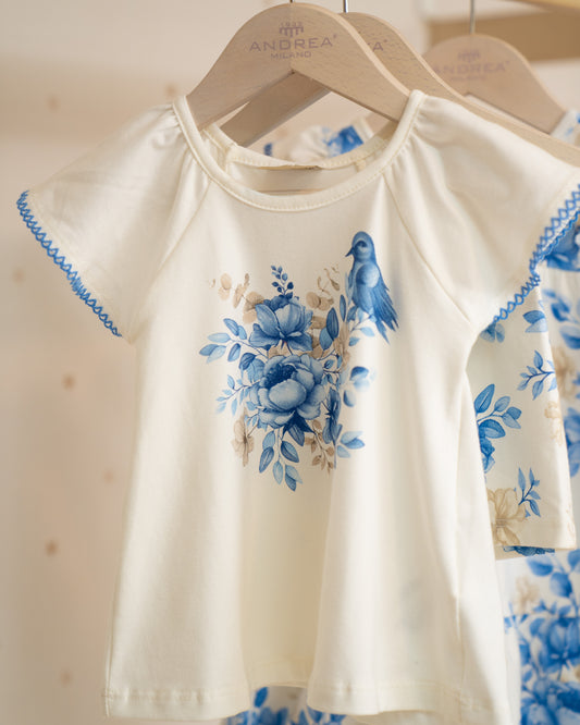 CONJUNTO BLUSA MANGAS ARANDELAS Y SHORT FLORES