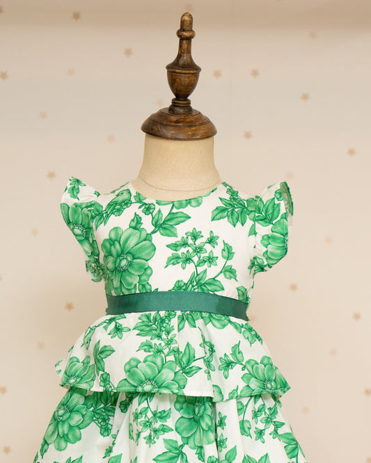 VESTIDO TALLE ALTO FALDA ARANDELAS CON FLORES