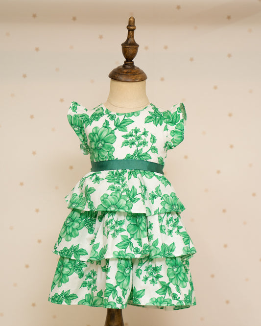 VESTIDO TALLE ALTO FALDA ARANDELAS CON FLORES