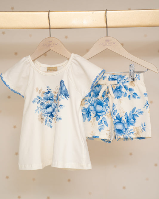 CONJUNTO BLUSA MANGAS ARANDELAS Y SHORT FLORES