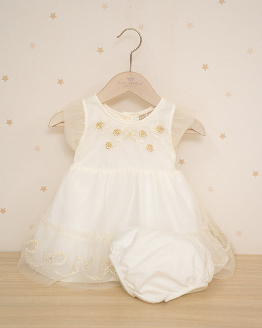 VESTIDO TALLE ALTO FALDA TULL Y LAZOS BORDADOS CON RANITA