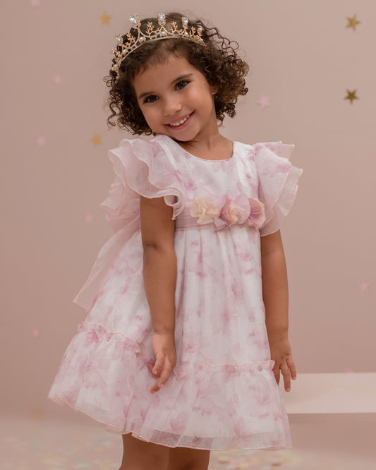 VESTIDO TIPO ORGANZA APLIQUE FLORES