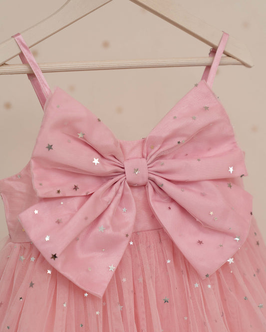 VESTIDO CUBIERTA TUL ESTRELLAS TIRANTES Y LAZO FRONTAL