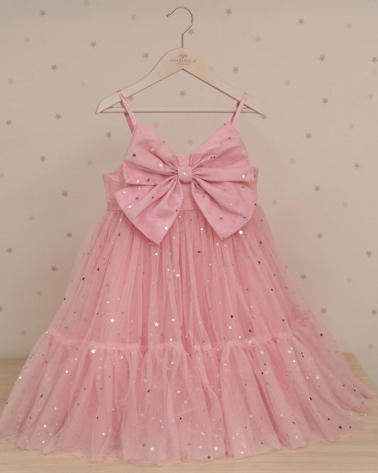 VESTIDO CUBIERTA TUL ESTRELLAS TIRANTES Y LAZO FRONTAL