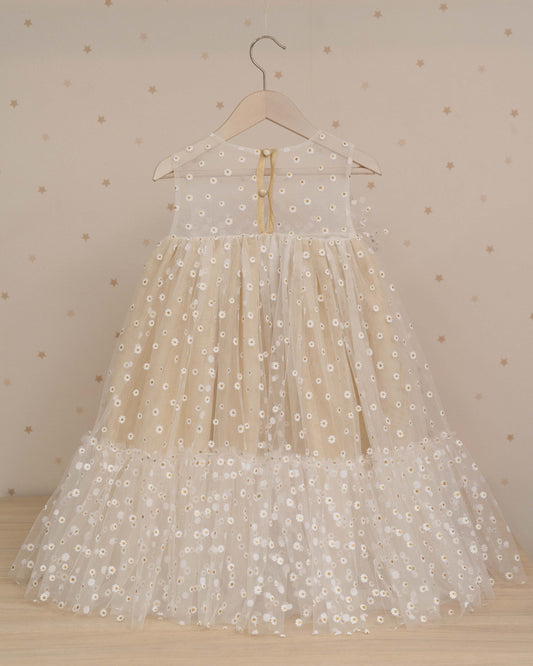 VESTIDO CUBIERTA TUL FLORES Y ARANDELA PECHO