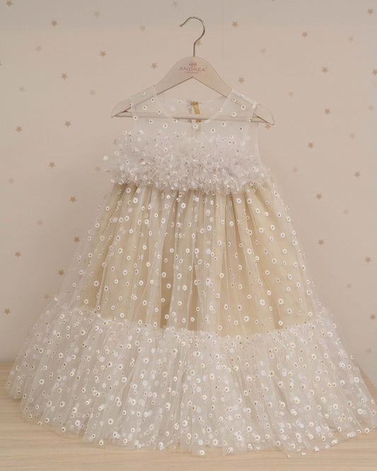 VESTIDO CUBIERTA TUL FLORES Y ARANDELA PECHO