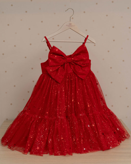 VESTIDO CUBIERTA TUL ESTRELLAS TIRANTES Y LAZO FRONTAL