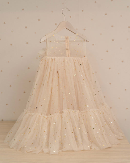 VESTIDO CUBIERTA TUL DE ESTRELLAS Y ARANDELA PECHO