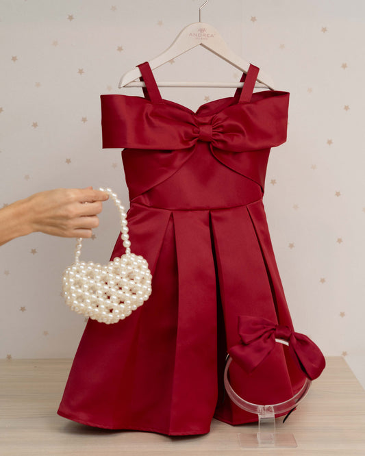 VESTIDO TALLE ALTO FALDA PLIEGUES CON LAZO Y DIADEMA