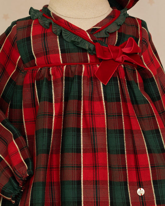 VESTIDO JESUSITO MANGA LARGA CUADROS CON RANITA