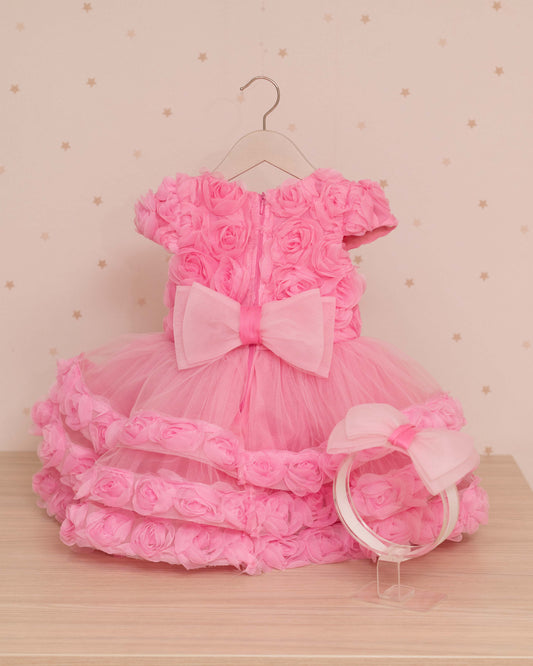 VESTIDO TALLE ALTO PECHO FLORES CON MANGAS Y CINTILLO