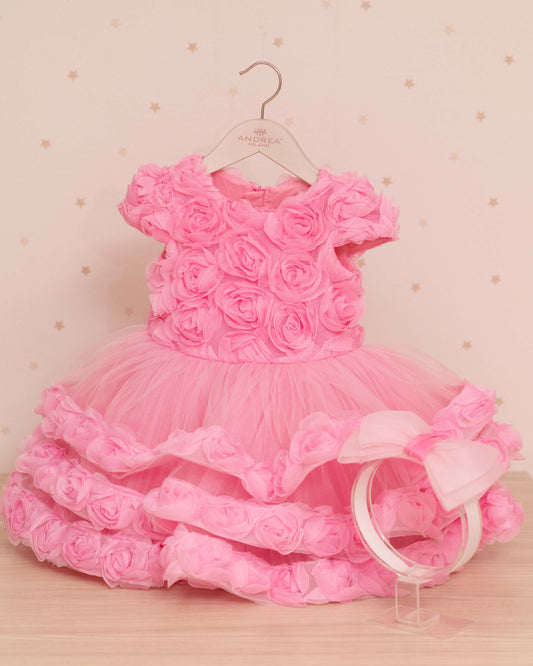 VESTIDO TALLE ALTO PECHO FLORES CON MANGAS Y CINTILLO