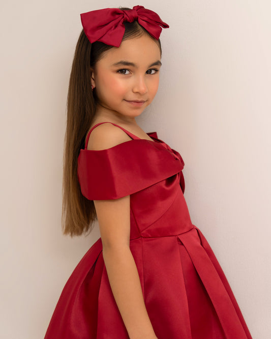 VESTIDO TALLE ALTO FALDA PLIEGUES CON LAZO Y DIADEMA VILLANCICOS