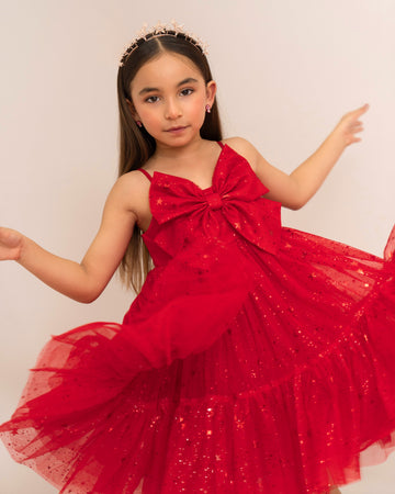 VESTIDO CUBIERTA TUL ESTRELLAS TIRANTES Y LAZO FRONTAL