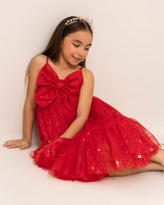 VESTIDO CUBIERTA TUL ESTRELLAS TIRANTES Y LAZO FRONTAL