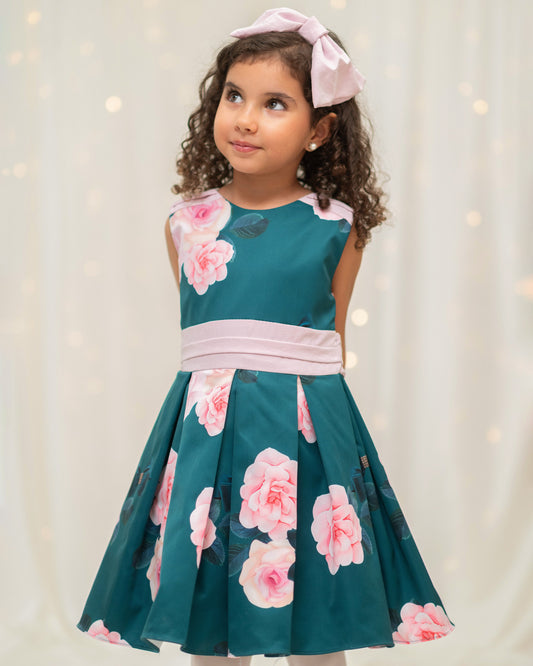 VESTIDO DORY TALLE ALTO FALDA PLIEGUES ESMERALDA