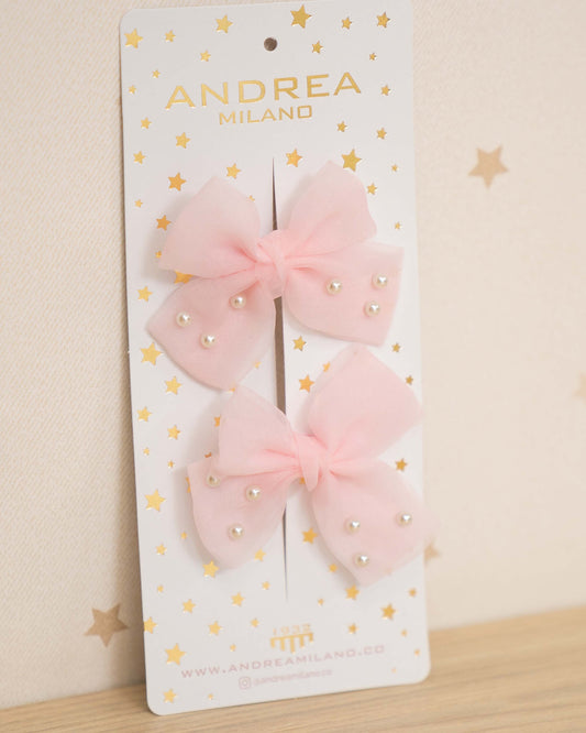 GANCHO LAZOS DE TUL CON PERLAS X2