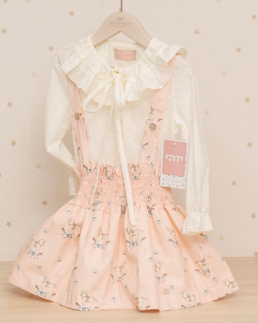 CONJUNTO FALDA CABALLITOS BLUSA MANGA LARGA DE PLUMETI