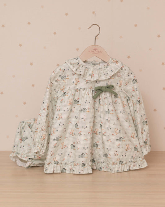 VESTIDO JESUSITO MANGA LARGA ANIMALITOS CON RANITA