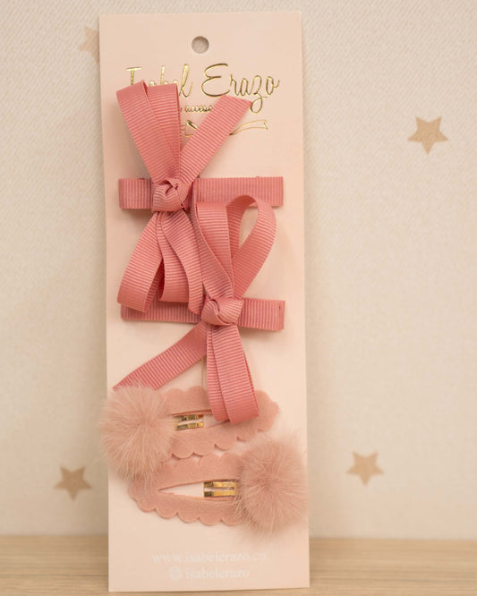 SET DE GANCHOS MARIPOSA Y CLIP CON POMPONES