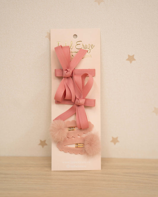 SET DE GANCHOS MARIPOSA Y CLIP CON POMPONES