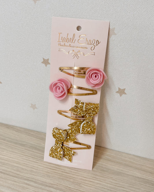 SET DE GANCHOS FLOR Y LAZOS