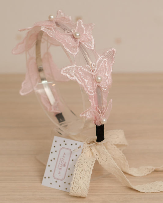 DIADEMA MARIPOSAS CON PERLAS Y AMARRE
