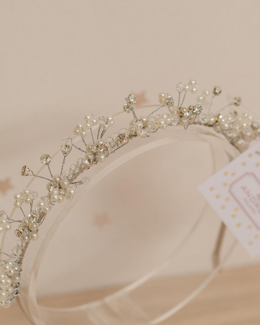 DIADEMA CRISTALES Y PERLAS 3D