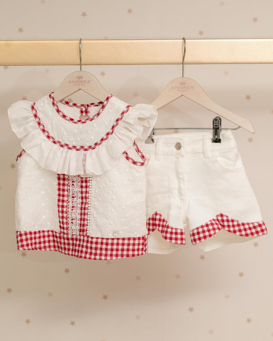 CONJUNTO BLUSA ARANDELA CUADROS Y SHORT